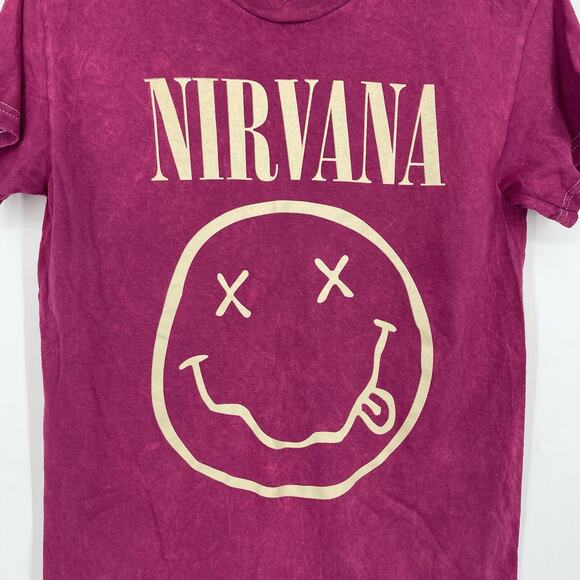 Officially Licensed Nirvana Nevermind Smiley Grunge Tee Magenta Acid Wash Small - Picture 5 of 7